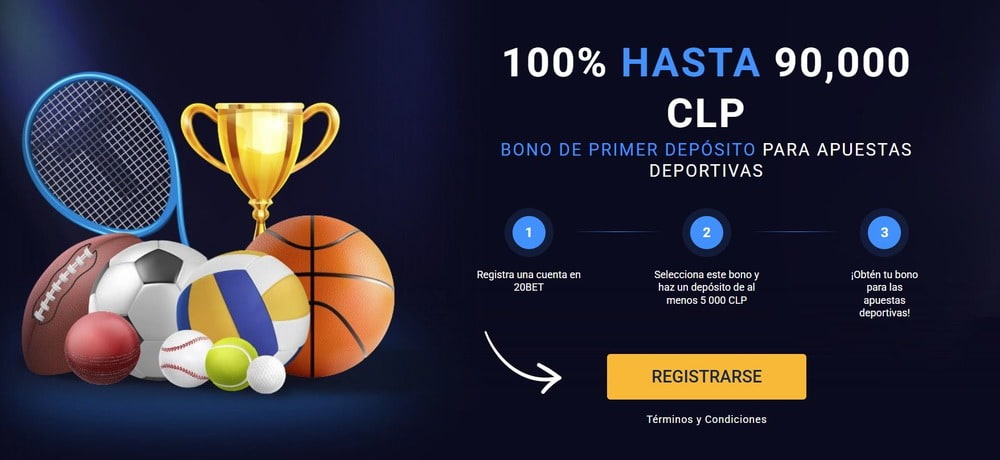 Banner con información sobre el bono de bienvenida de 20bet