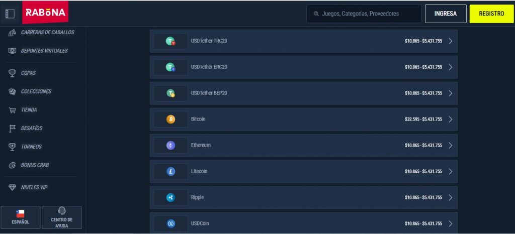 Realizar depósitos rápidos usando criptomonedas en Rabona casino